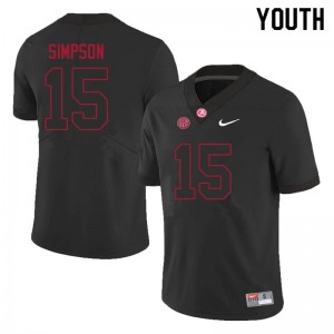Alabama Ty Simpson Youth Black #15 NCAA Football Jersey - Game Day Ready Performance Fit 48940045
